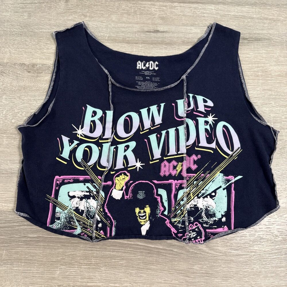 AC/DC Shirt Blow Up Your Video Women's Cropped Tank Top Black 2XL Cotton Blend - Picture 1 of 8